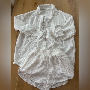 Aerie White Gauze Shirt and Shorts Set